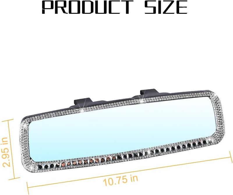Osilly Bling Car Rearview Mirror, Decorations Rear View Mirror with Crystal Rhinestones & Diamonds, Car Interior Trim Accessories, Clip-on & HD Glass, Sparkly Gift (Silver-1) - Image 2